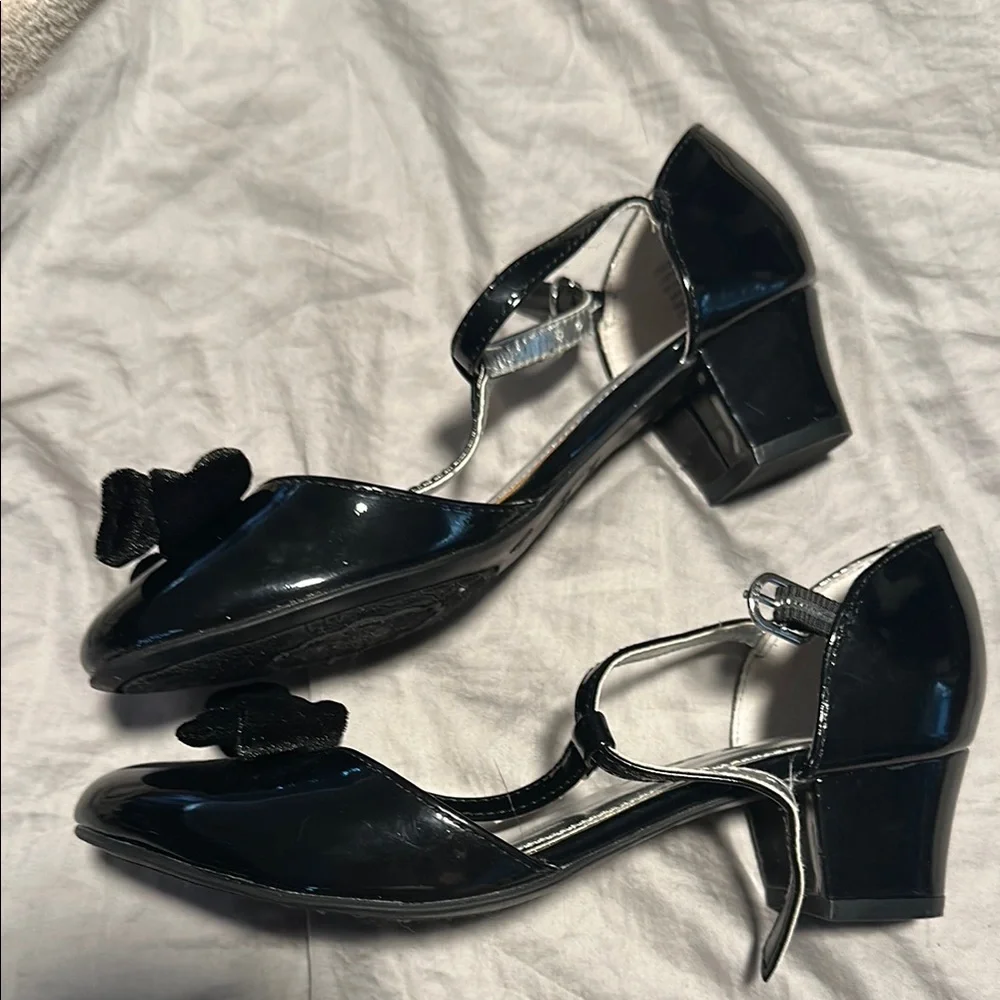 Girls Nina Black Patent Leather Bow Dress Heels Mary Jane Shoes Size 2